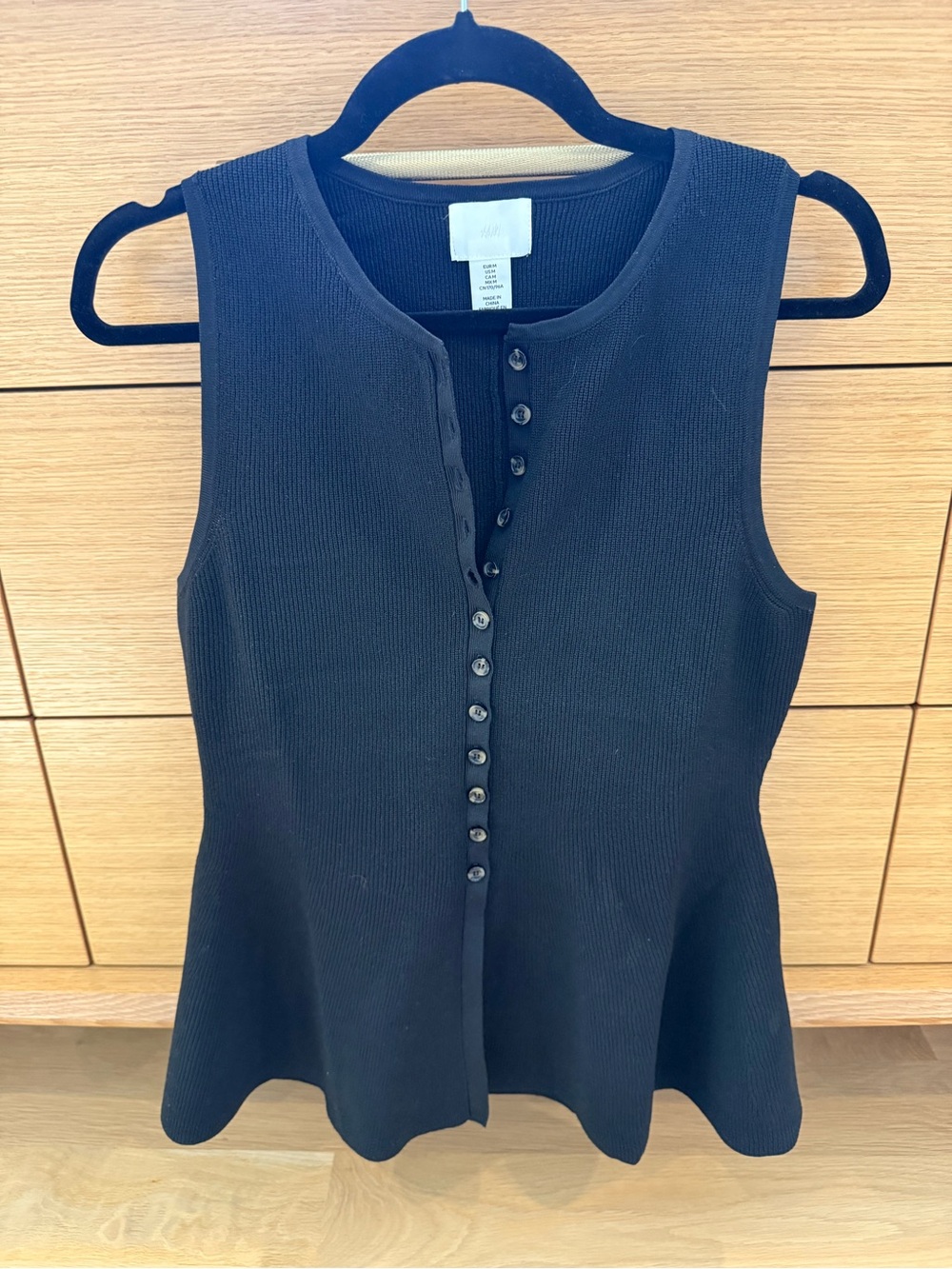 H&M Black Ribbed Button-Front Flared Tank peplum